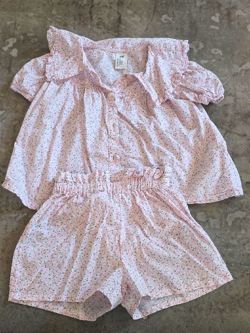 H&M Light Pink Floral Short Pajama Set